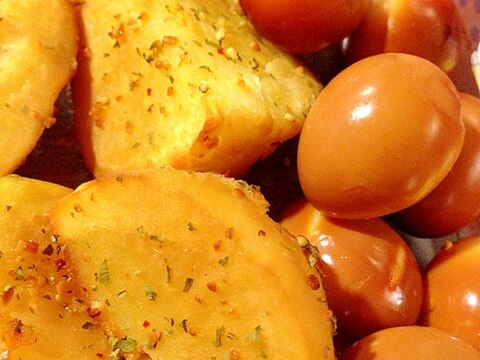 お手軽!今日のつまみ、うずら卵とじゃがいもの燻製